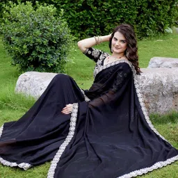 K 5 Fashion Beads and Stones Pure Chiffon Saree image 3