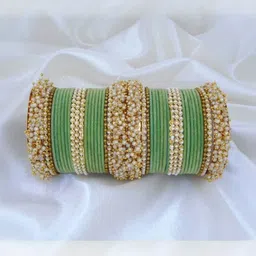 SHRASHTI Beige Glass Artificial Stones & Beads Bangle image 1