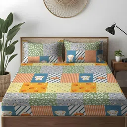 WEAVE AND DECOR Multicoloured Conversational 300 TC Bedsheet with 2 Pillow Covers-picture-19