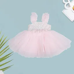 MeeMee Girls Floral Applique Striped Net Fit & Flare Dress-image-50