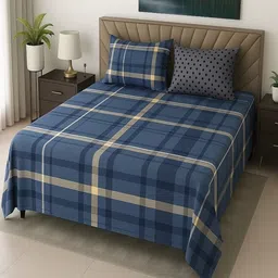 Threadwear Blue 400 TC King Bedsheet with 2 Pillow Covers-picture-41