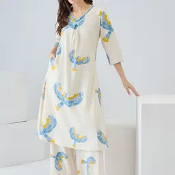 Indo Era Women Printed Regular Thread Work Pure Cotton Kurta with Trousers image 5