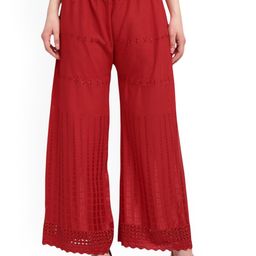 SRISARAS Women Ethnic Motif Embroidered Relaxed Fit Mid-Rise Cotton Trousers-picture-4