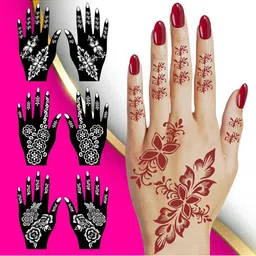 VOORKOMS Set Of 3 Mehndi Design Stencil Sticker-picture-33