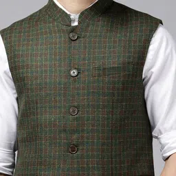 ColorPlus Checked Textured Mandarin Collar Nehru Jacket image 2