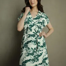 dl woman DL Women Tropical Print V-Neck Short Sleeves Knee Length Wrap Dress-picture-18