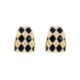 FIMBUL Gold-Plated Pearls Studded Contemporary Shaped Enamelled Studs image 3