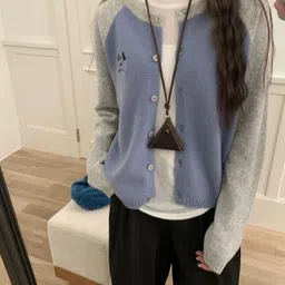 KPOP Women Colourblocked Cardigan with Embroidered Detail-picture-21