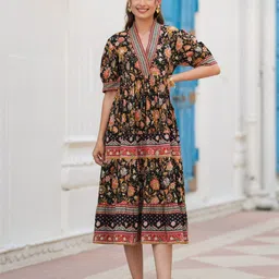 Rain & Rainbow Women Floral Printed Cotton Ethnic Dresses-picture-13
