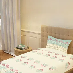 URBAN SPACE Unisex Serene Bedsheets Floral 200 TC Single Bedsheet with 1 Pillow Covers-picture-14