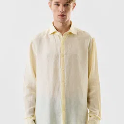Snitch Men Solid Spread Collar Linen Formal Shirt image 2