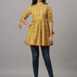 INVI Floral Print Mandarin Collar Pure Cotton Peplum Top image 5