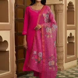 KALINI Women Floral Embroidered Regular Thread Work Kurta with Trousers & With Dupatta-picture-41