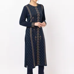 KEIKO Geometric Woven Design Acrylic Straight Kurta image 3