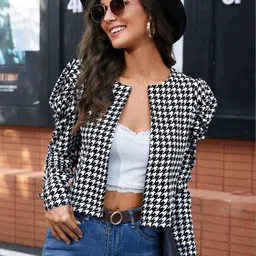 KI STUDIO Women Houndstooth Open Front Jacket-picture-52