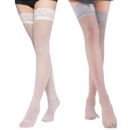 NESKA MODA Pack Of 2 Self Design High Thigh Sheer Stockings image 3