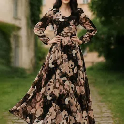 DressBerry Women Floral Print Georgette Fit & Flare Maxi Dress-picture-29