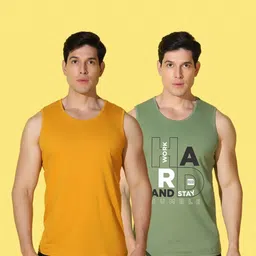 WOOSTRO Men Pack of 2 Typography Printed Round Neck Cotton Slim Fit Sports T-shirts image 5