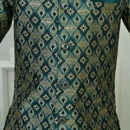 Ahhaaaa Boys Floral Woven Design Sequinned Jodhpuri Kurta With Trousers & Maala image 2