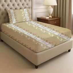 IVAZA Beige Floral 210 Pure Cotton Single-picture-45