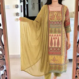Aaghnya Women Ethnic Motifs Printed Regular Kurta with Trousers & With Dupatta-picture-14
