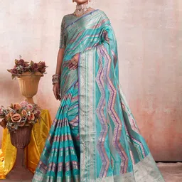 KALINI Kanjeevaram Geometric Printed Woven Design Zari Saree-image-8