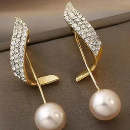 PolluxCraft Gold-Plated Pearls Beaded Contemporary Korean Drop Earrings-picture-10
