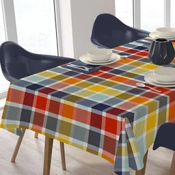 HOME COLORS.IN Blue Striped Cotton 4-Seater Table Cover-picture-32