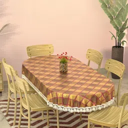 Aura Gold-Toned Geometric Printed Plastic 6-Seater Table Cover-picture-37