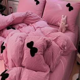 JC HOME Pink & Black 4 Pieces Printed Double Queen Bedding Set image 2