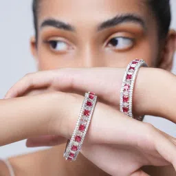 CAO Jewellery Set Of 2 American Diamond Studded Bangles-image-4