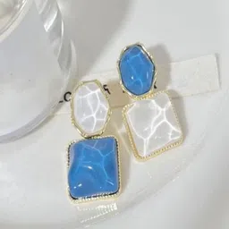 Palli Creation Korean Gold-Plated Crystals Geometric Shaped Drop Earrings-picture-47