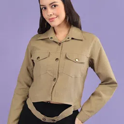 CHKOKKO Women Solid Crop Tailored Jacket image 2