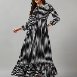 Raiyani Enterprise Striped Tiered Fit & Flare Maxi Dress-image-82