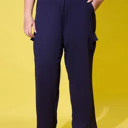 BUY NEW TREND Plus Size Women Solid Relaxed High-Rise Cargos Trousers-picture-43
