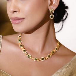 Rubans 22K Gold-Plated Cubic Zirconia Stones Studded Necklace & Earrings Jewellery Set-image-82