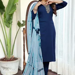 HERE&NOW Women Ethnic Motifs Embroidered Regular Thread Work Kurta with Trousers & With Dupatta image 5