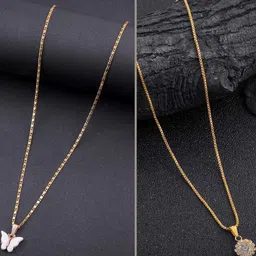 SZN Set Of 2 Gold-Plated Butterfly Shaped Enamelled Pendants With Chains-image-39