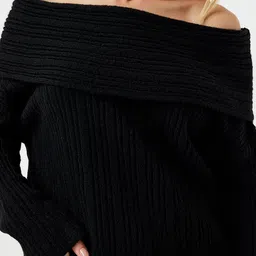 Happiness istanbul Siyah Women Ribbed Off-Shoulder Long Sleeves Pullover image 2