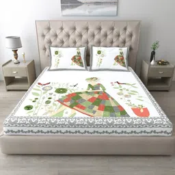 JAIPUR FABRIC White Conversational King Bedsheet with 2 Pillow Covers-picture-24