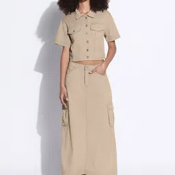 SHOWOFF Shirt Collar Denim Crop Shirt & Cargo Skirt-image-3