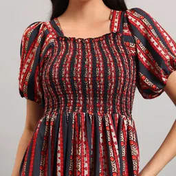 Raiyani Fashion Print Puff Sleeve Crepe A-Line Midi Dress image 3
