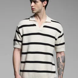 Jack & Jones Men Striped Polo Collar Extended Sleeves Pockets T-shirt-picture-48
