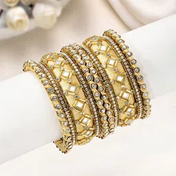 Peora Set Of 10 Gold-Plated Kundan Studded Chuda Bangles-picture-18