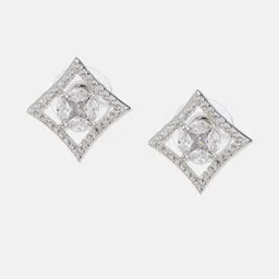 Anouk Silver Plated Cubic Zirconia Stone Studded Square Shaped Studs image 2