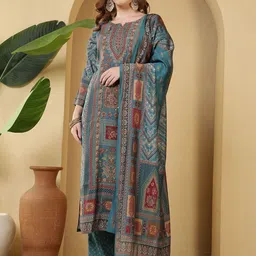 Meena Bazaar Floral Printed Kurta With Trousers & Dupatta-picture-24
