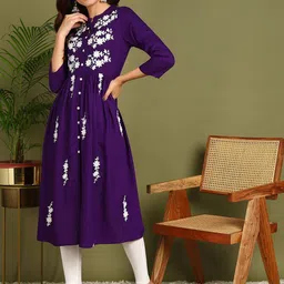 Kapad Dwar Women Geometric Embroidered Flared Sleeves Thread Work Kurta image 3