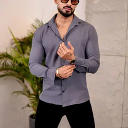 KHUSHI CREATION Men Original Slim Fit Textured Spread Collar Casual Shirt-picture-13