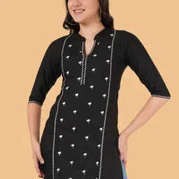 Brownverse Ethnic Motifs Embroidered Mandarin Collar Regular Cotton Straight Khadi Kurta-picture-27