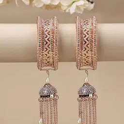 ANIKAS CREATION Set Of 4 Rose Gold-Plated CZ-Studded Latkan Bangles-picture-10